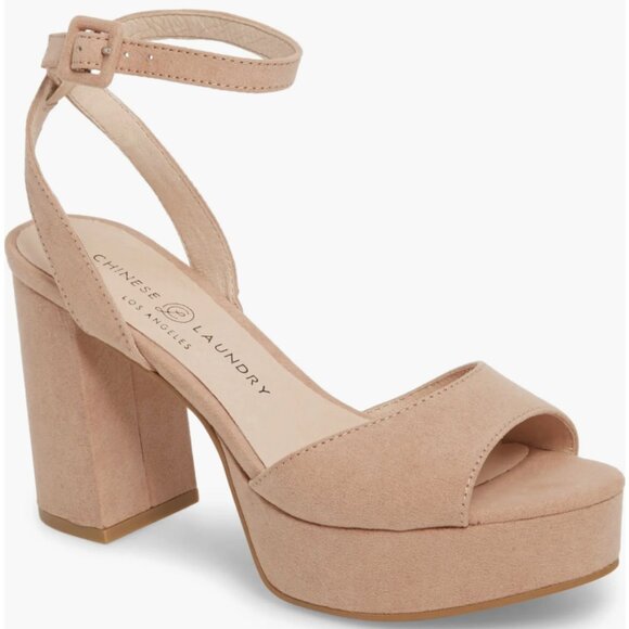 Chinese Laundry Theresa Platform Sandal Dark Nude Heel Microsuede Women's Size 7 - Picture 1 of 12